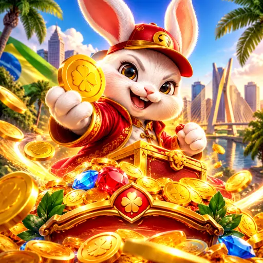Capa do Fortune Rabbit com coelho e lingotes de ouro